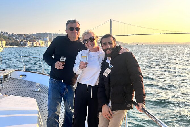 Istanbul Sunset Yacht Cruise on the Bosphorus with Transfers - European side icons: Dolmabahçe, Çırağan, and Ortaköy Mosque from the water